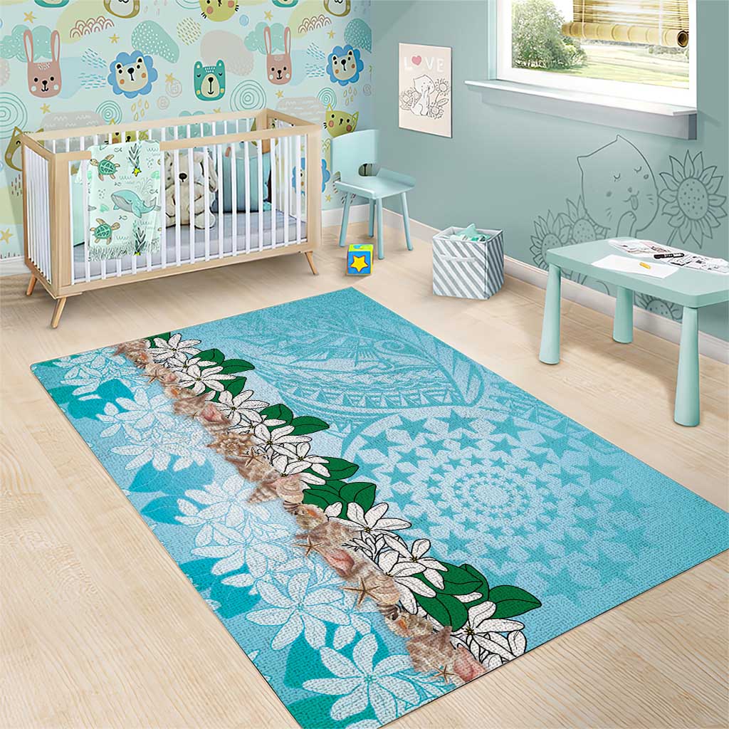 Cook Islands Tiare Maori With Conch Shell Area Rug Pasifika Fest Polynesian Tattoo Turquoise