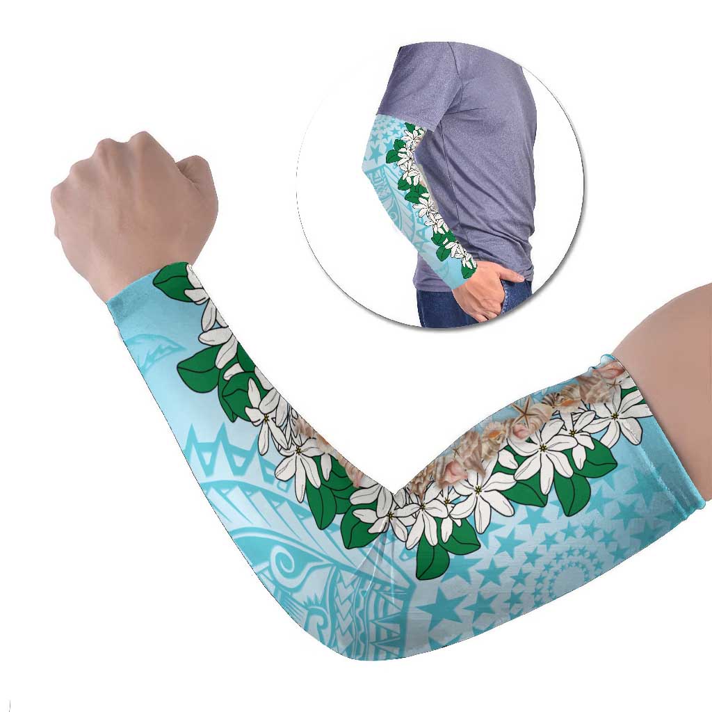 Cook Islands Tiare Maori With Conch Shell Arm Sleeves Pasifika Fest Polynesian Tattoo Turquoise LT14 Set of 2 Turquoise - Polynesian Pride