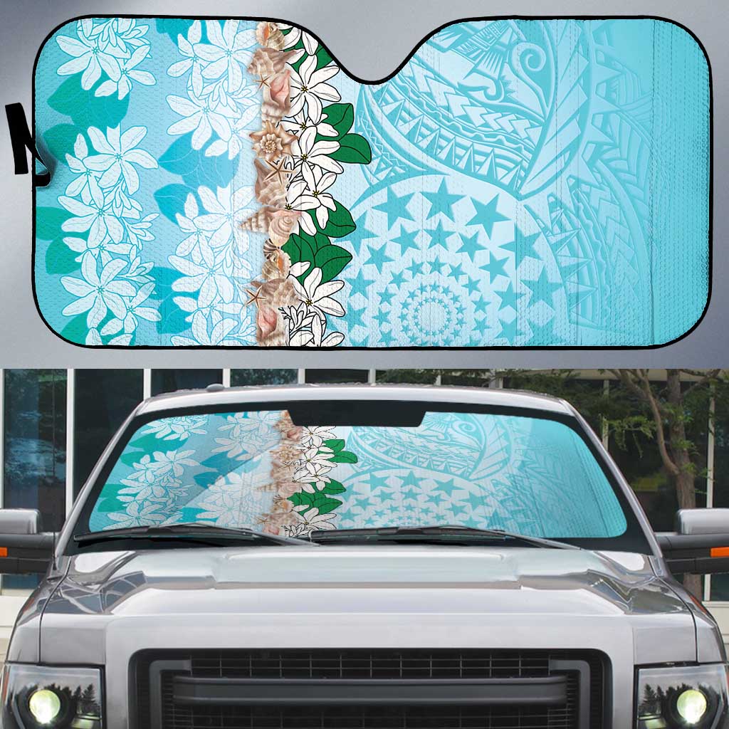 Cook Islands Tiare Maori With Conch Shell Auto Sun Shade Pasifika Fest Polynesian Tattoo Turquoise LT14 Turquoise - Polynesian Pride
