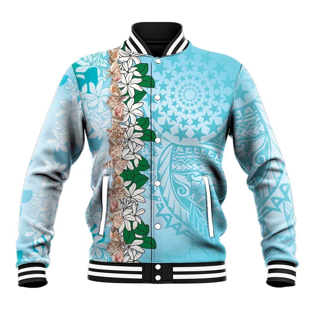 Cook Islands Tiare Maori With Conch Shell Baseball Jacket Pasifika Fest Polynesian Tattoo Turquoise LT14 Unisex Turquoise - Polynesian Pride