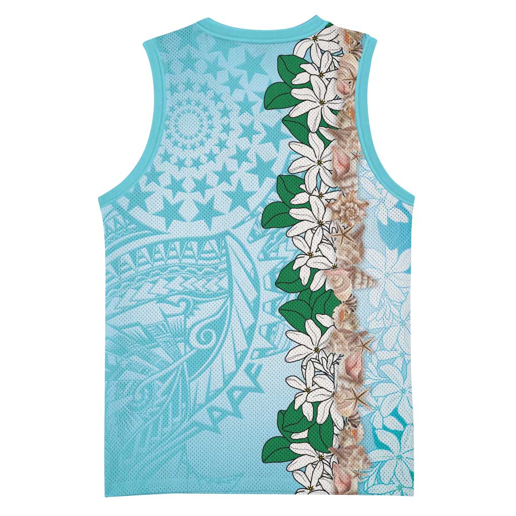 Cook Islands Tiare Maori With Conch Shell Basketball Jersey Pasifika Fest Polynesian Tattoo Turquoise LT14 - Polynesian Pride