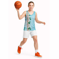 Cook Islands Tiare Maori With Conch Shell Basketball Jersey Pasifika Fest Polynesian Tattoo Turquoise LT14 - Polynesian Pride