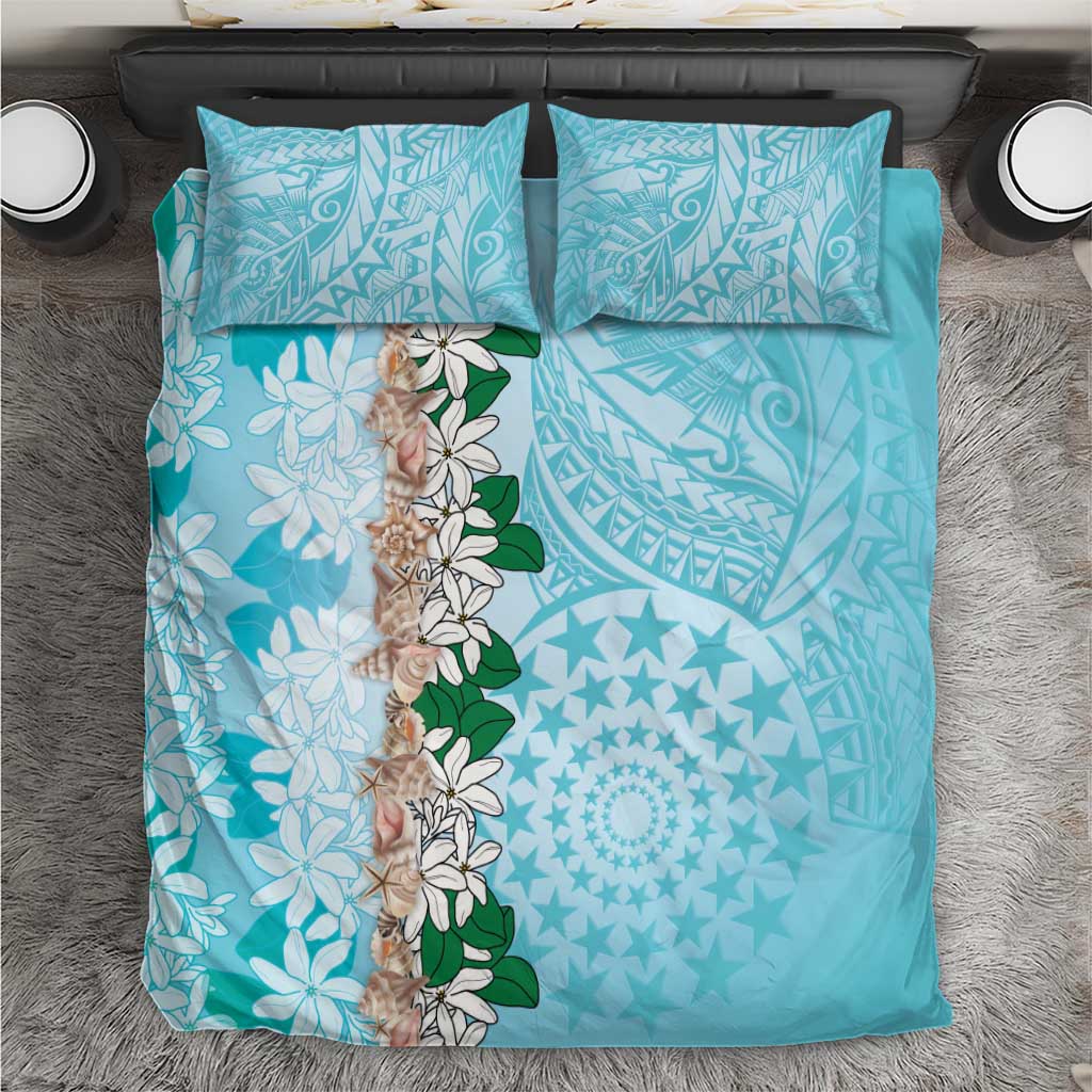 Cook Islands Tiare Maori With Conch Shell Bedding Set Pasifika Fest Polynesian Tattoo Turquoise