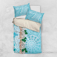 Cook Islands Tiare Maori With Conch Shell Bedding Set Pasifika Fest Polynesian Tattoo Turquoise LT14 US Twin 172cm x 218cm Turquoise - Polynesian Pride