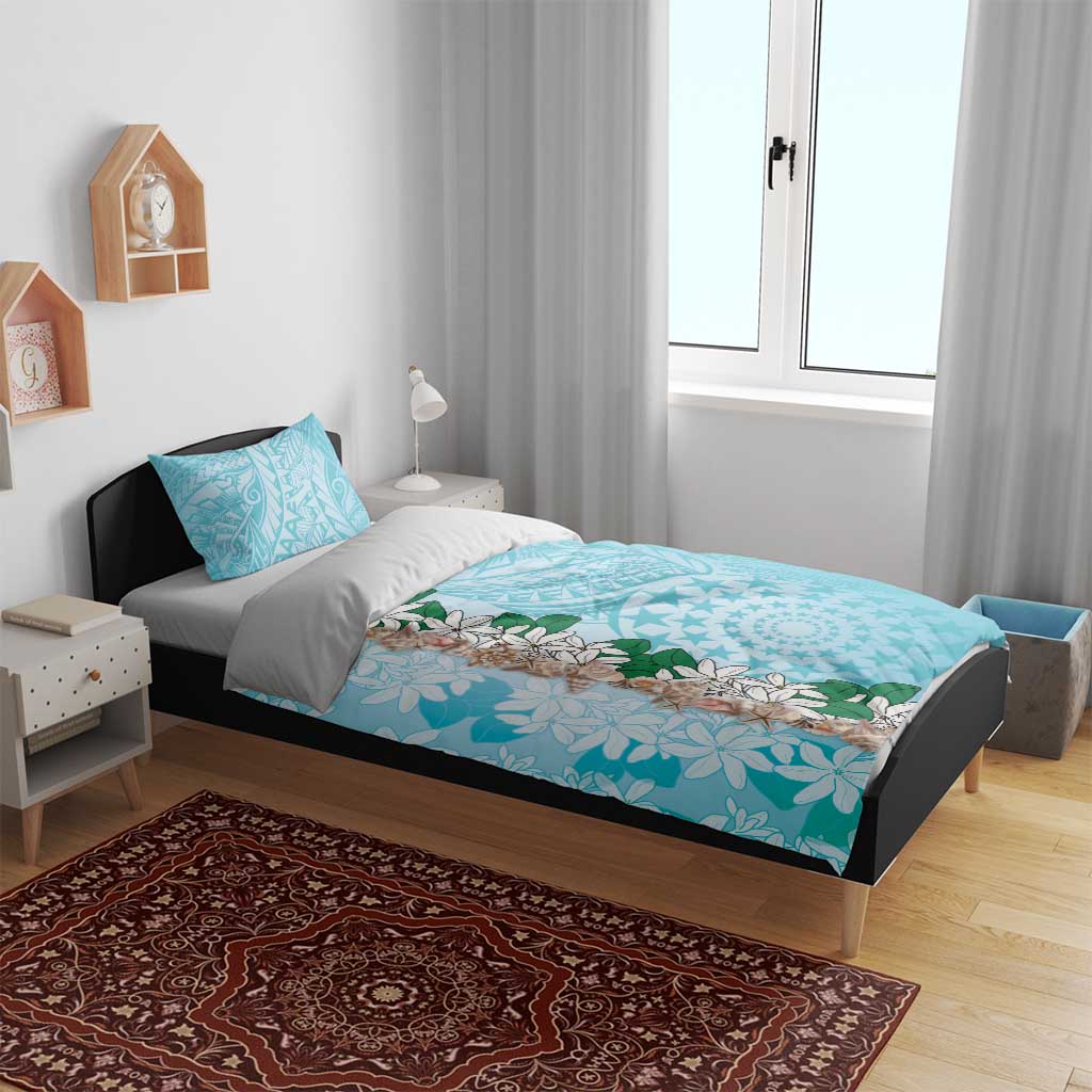 Cook Islands Tiare Maori With Conch Shell Bedding Set Pasifika Fest Polynesian Tattoo Turquoise LT14 - Polynesian Pride
