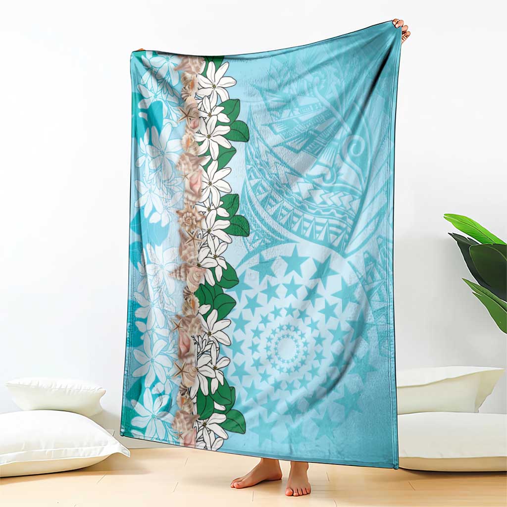 Cook Islands Tiare Maori With Conch Shell Blanket Pasifika Fest Polynesian Tattoo Turquoise LT14 - Polynesian Pride