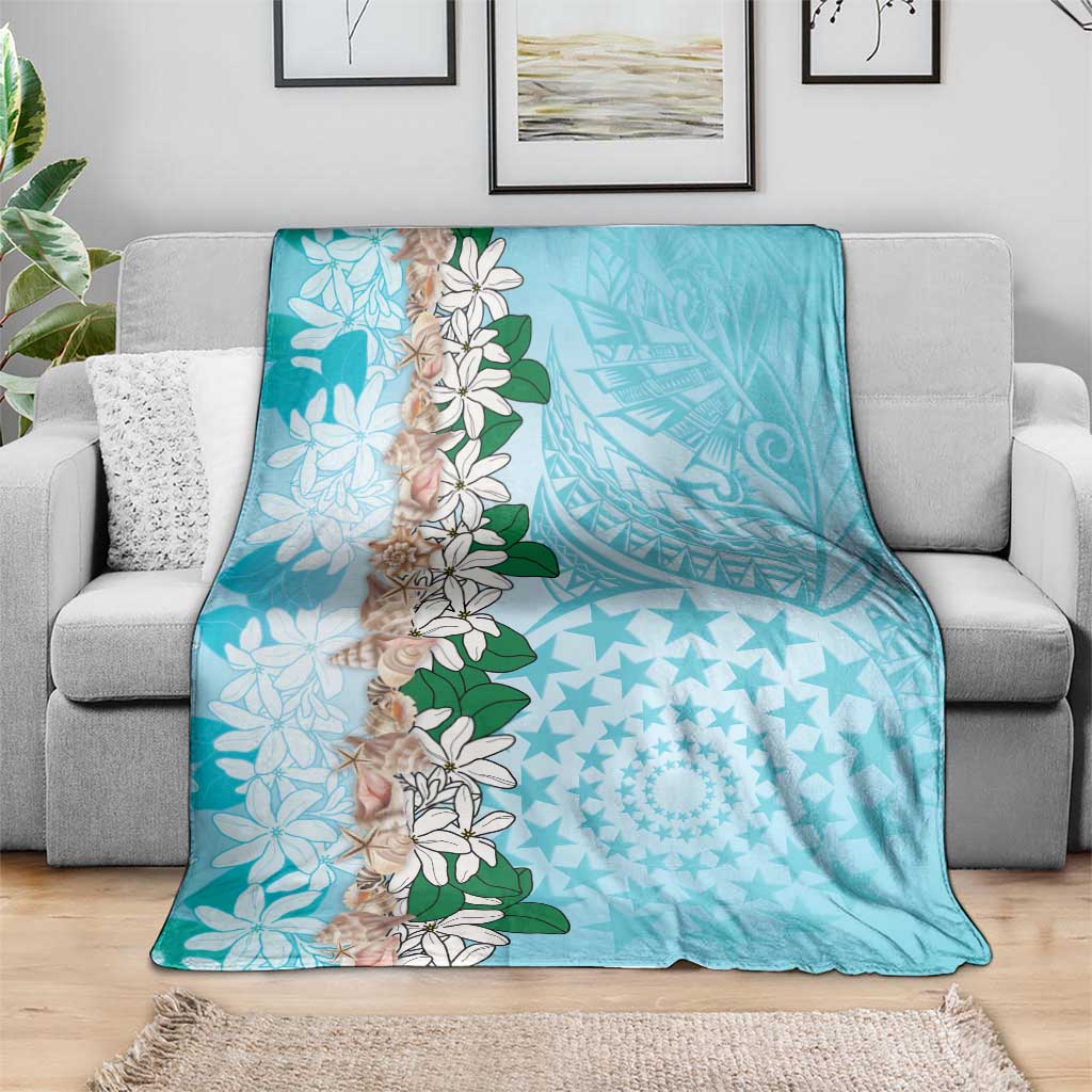 Cook Islands Tiare Maori With Conch Shell Blanket Pasifika Fest Polynesian Tattoo Turquoise LT14 - Polynesian Pride