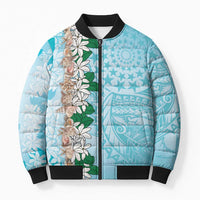 Cook Islands Tiare Maori With Conch Shell Bomber Puffer Jacket Pasifika Fest Polynesian Tattoo Turquoise LT14 Unisex Turquoise - Polynesian Pride