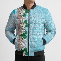 Cook Islands Tiare Maori With Conch Shell Bomber Puffer Jacket Pasifika Fest Polynesian Tattoo Turquoise LT14 - Polynesian Pride