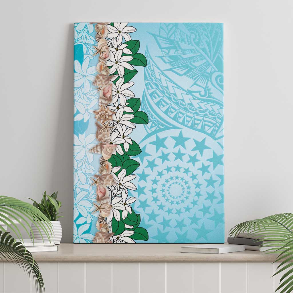 Cook Islands Tiare Maori With Conch Shell Canvas Wall Art Pasifika Fest Polynesian Tattoo Turquoise LT14 - Polynesian Pride