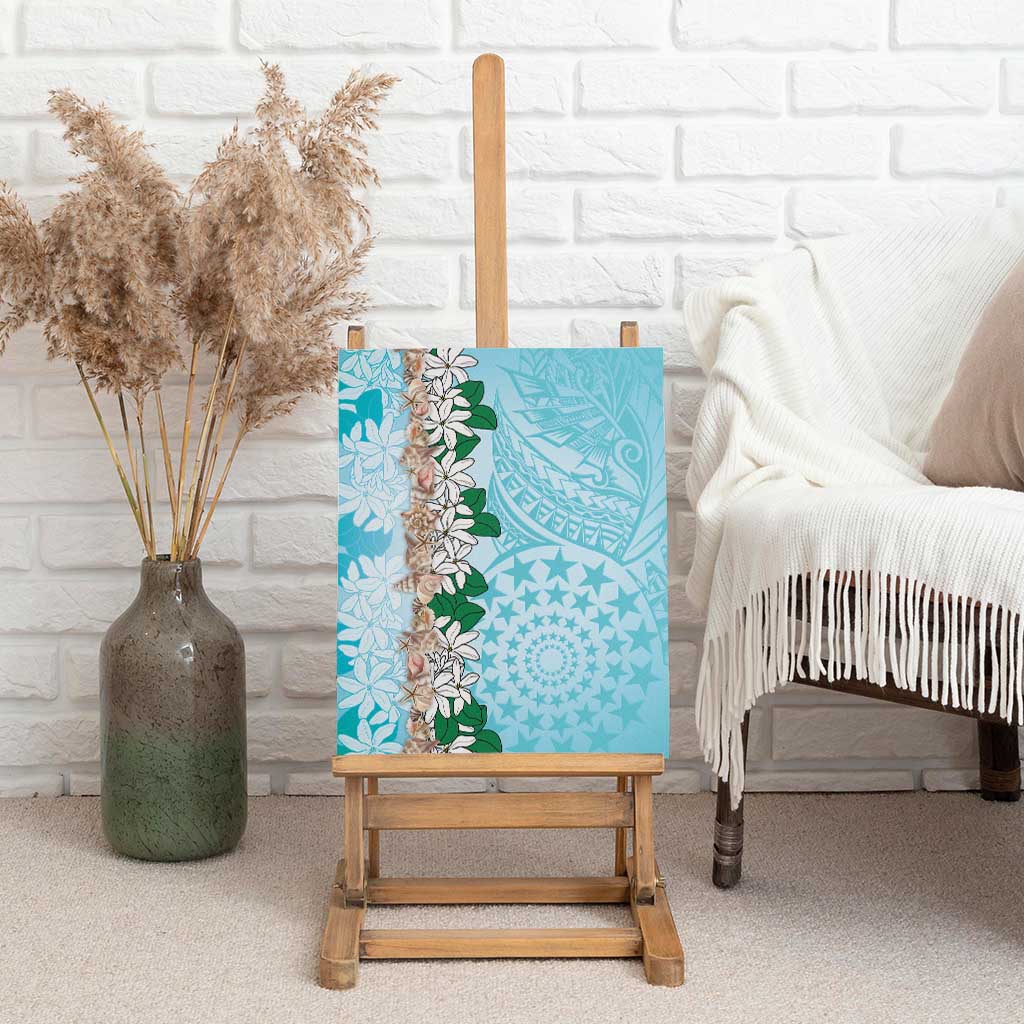 Cook Islands Tiare Maori With Conch Shell Canvas Wall Art Pasifika Fest Polynesian Tattoo Turquoise LT14 - Polynesian Pride