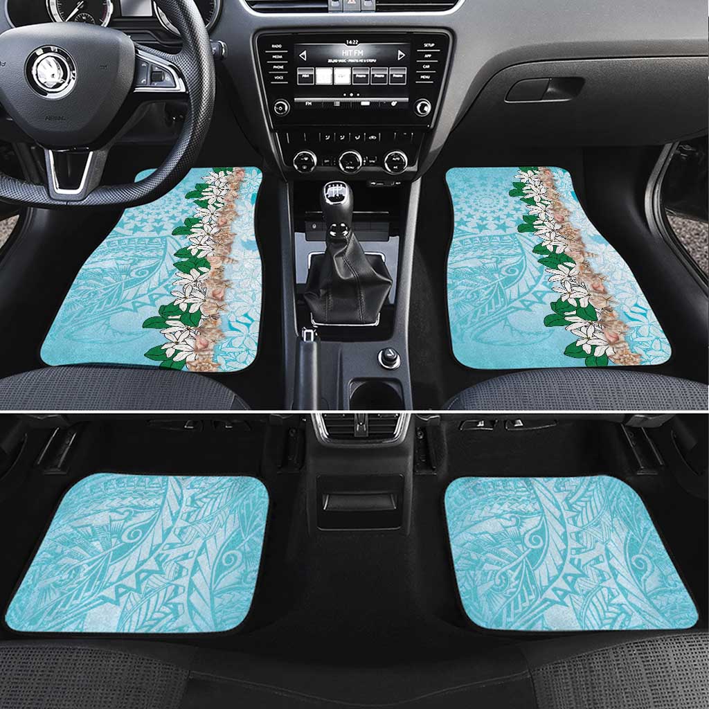 Cook Islands Tiare Maori With Conch Shell Car Mats Pasifika Fest Polynesian Tattoo Turquoise LT14 Set 4pcs Turquoise - Polynesian Pride