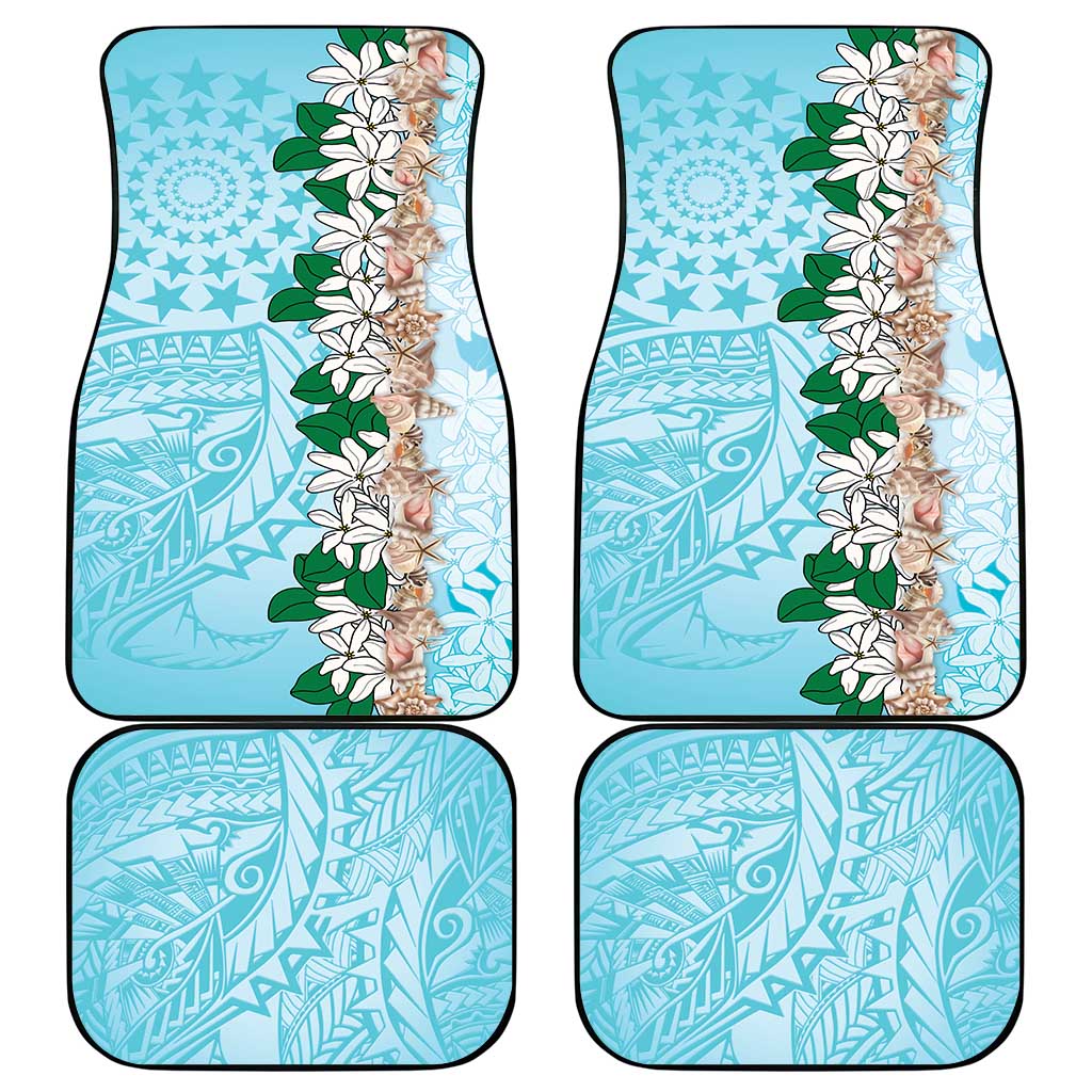 Cook Islands Tiare Maori With Conch Shell Car Mats Pasifika Fest Polynesian Tattoo Turquoise LT14 - Polynesian Pride