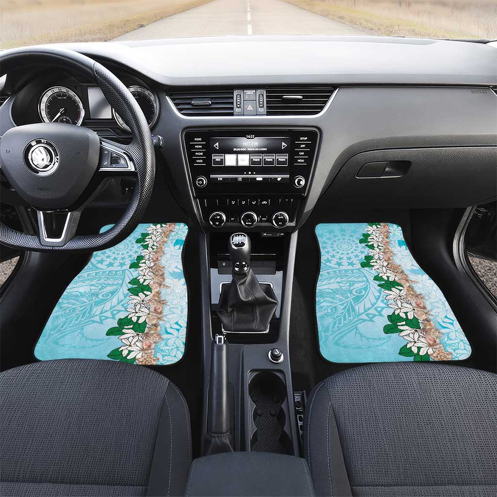 Cook Islands Tiare Maori With Conch Shell Car Mats Pasifika Fest Polynesian Tattoo Turquoise LT14 Set 2pcs - Front Turquoise - Polynesian Pride
