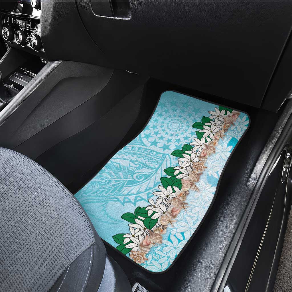 Cook Islands Tiare Maori With Conch Shell Car Mats Pasifika Fest Polynesian Tattoo Turquoise LT14 - Polynesian Pride