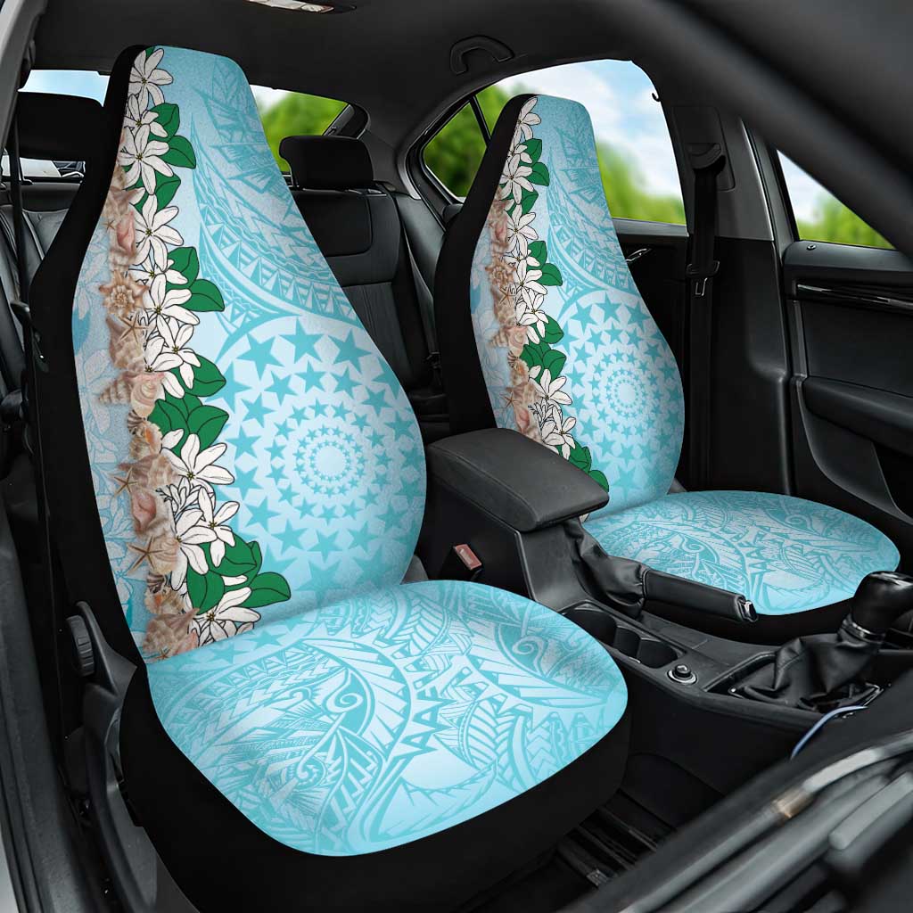 Cook Islands Tiare Maori With Conch Shell Car Seat Cover Pasifika Fest Polynesian Tattoo Turquoise LT14 One Size Turquoise - Polynesian Pride