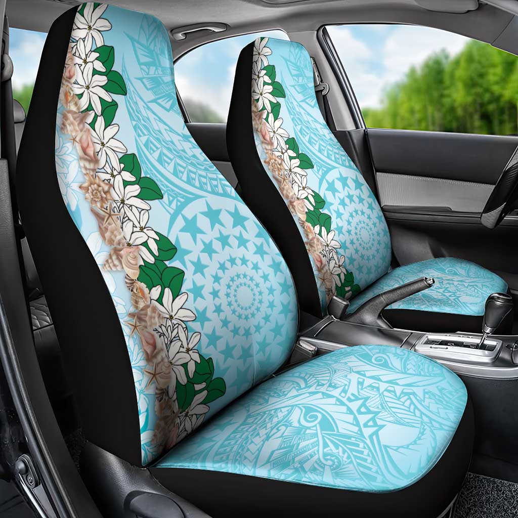 Cook Islands Tiare Maori With Conch Shell Car Seat Cover Pasifika Fest Polynesian Tattoo Turquoise
