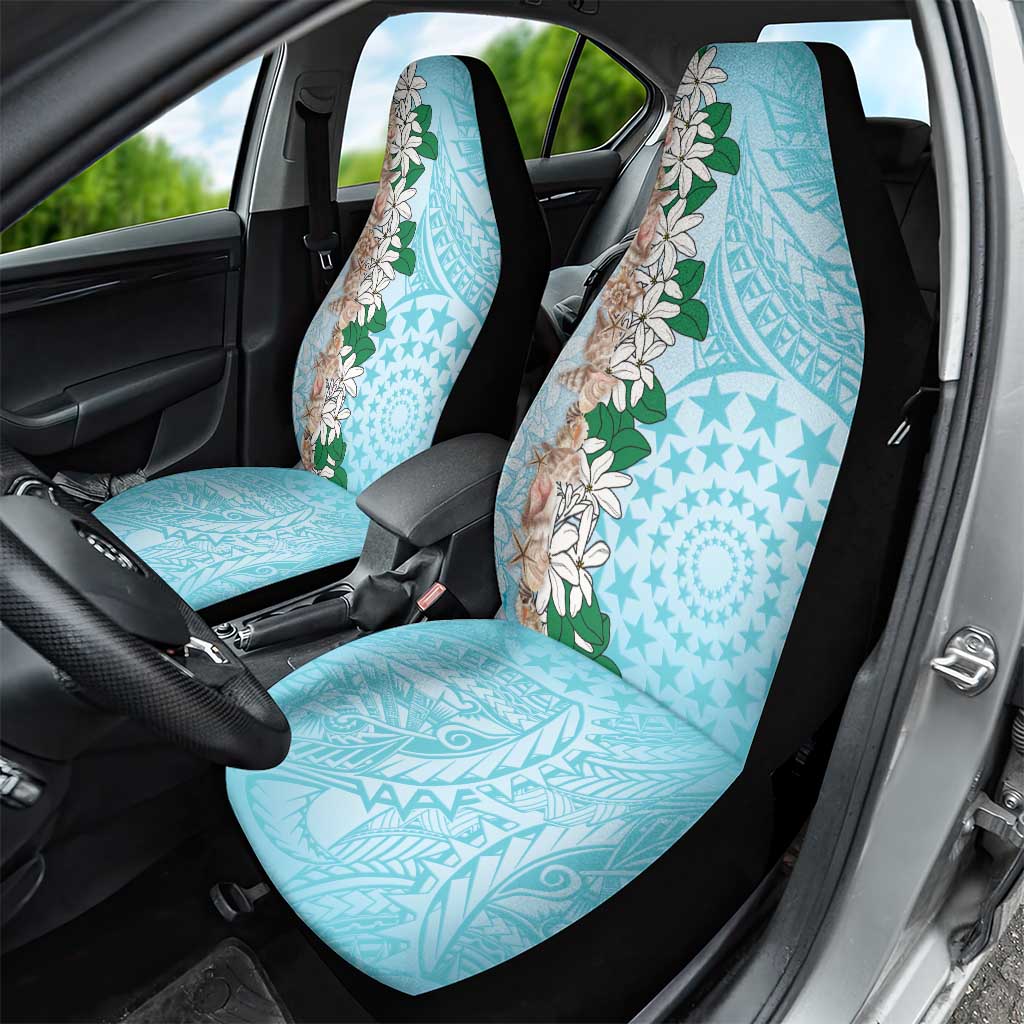 Cook Islands Tiare Maori With Conch Shell Car Seat Cover Pasifika Fest Polynesian Tattoo Turquoise