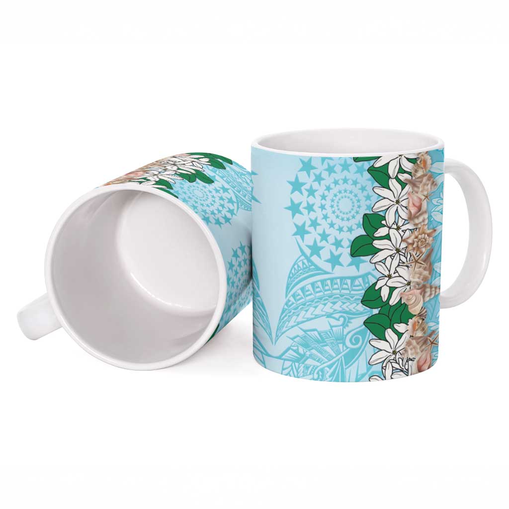 Cook Islands Tiare Maori With Conch Shell Ceramic Mug Pasifika Fest Polynesian Tattoo Turquoise LT14 - Polynesian Pride