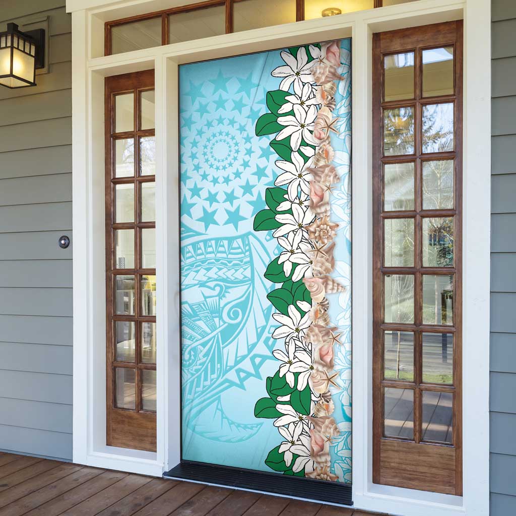 Cook Islands Tiare Maori With Conch Shell Door Cover Pasifika Fest Polynesian Tattoo Turquoise LT14 - Polynesian Pride