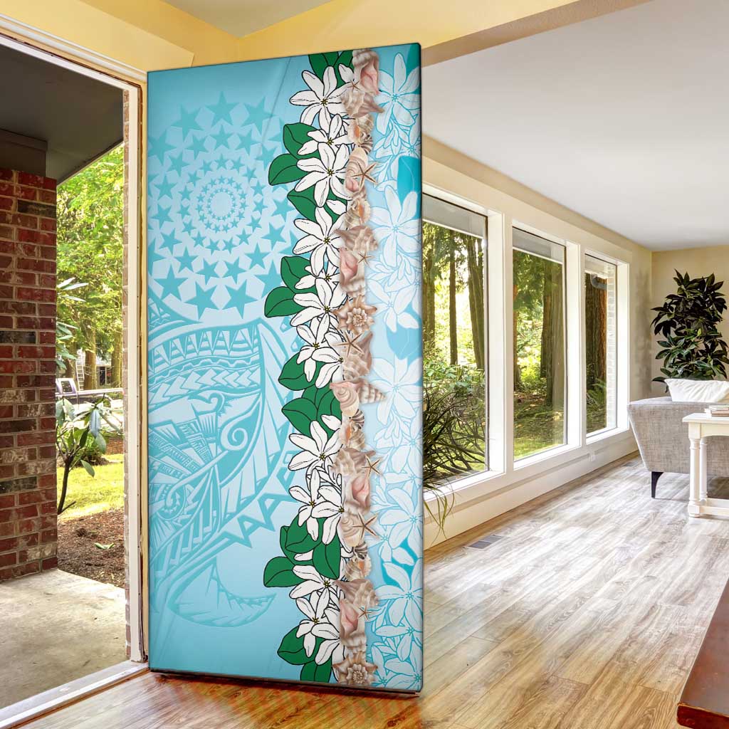 Cook Islands Tiare Maori With Conch Shell Door Cover Pasifika Fest Polynesian Tattoo Turquoise LT14 - Polynesian Pride