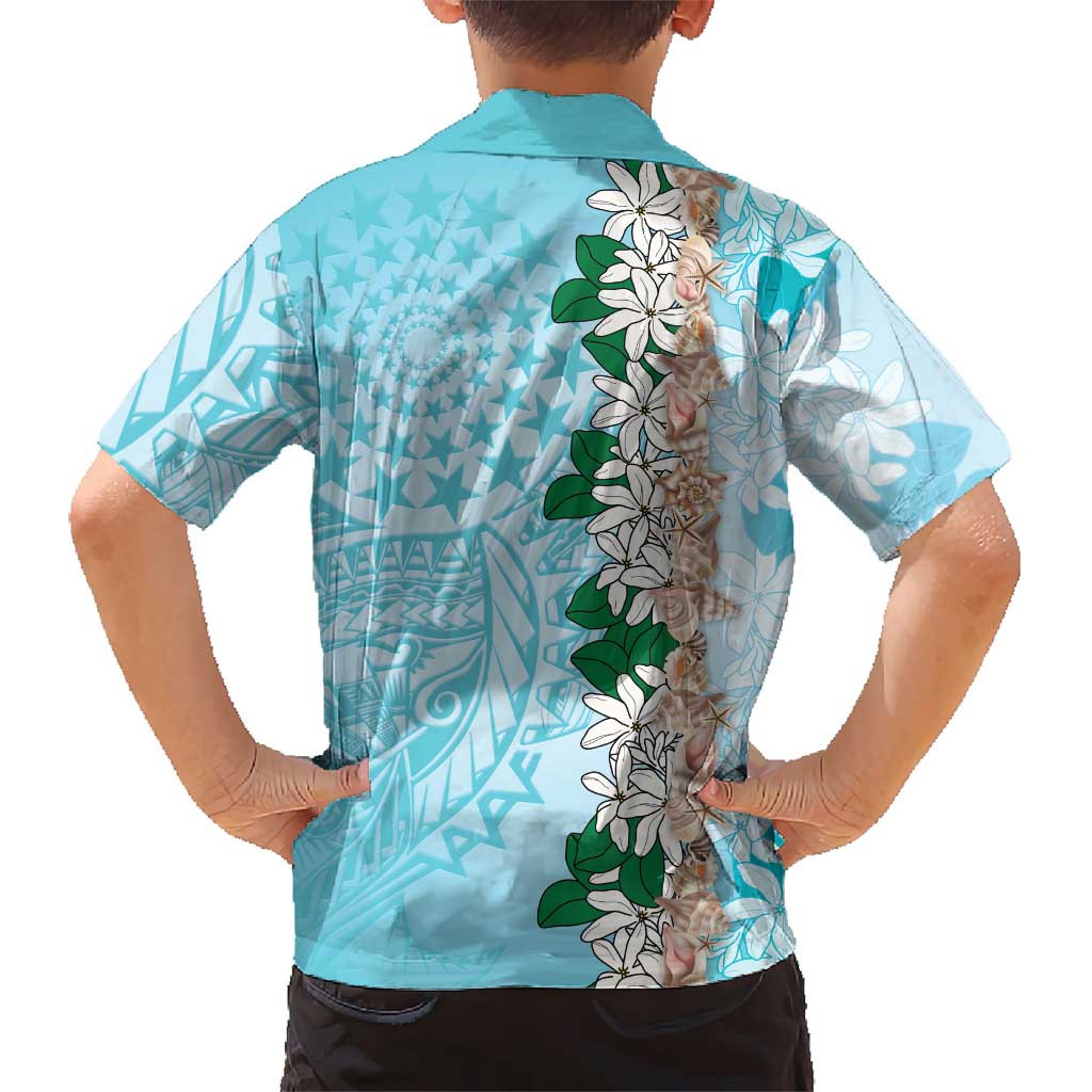 Cook Islands Tiare Maori With Conch Shell Family Matching Long Sleeve Bodycon Dress and Hawaiian Shirt Pasifika Fest Polynesian Tattoo Turquoise