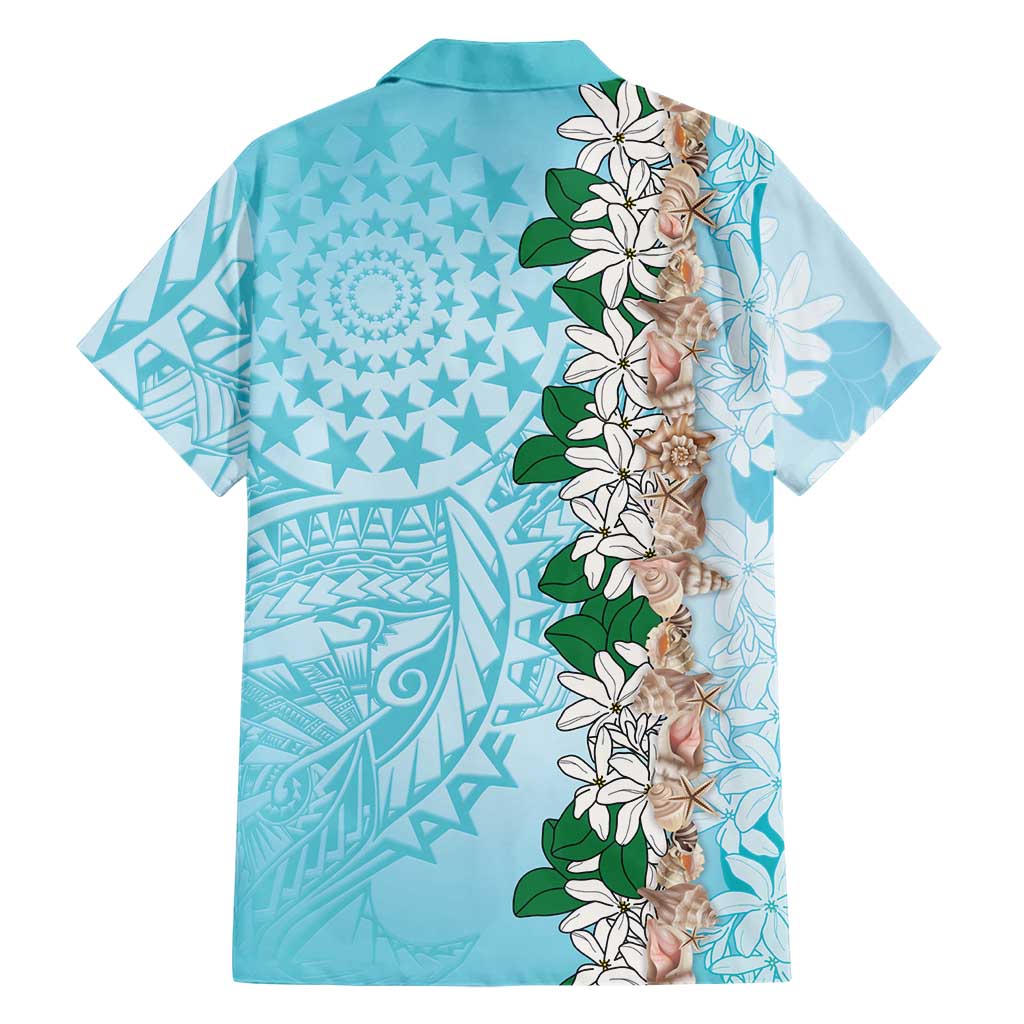 Cook Islands Tiare Maori With Conch Shell Family Matching Long Sleeve Bodycon Dress and Hawaiian Shirt Pasifika Fest Polynesian Tattoo Turquoise