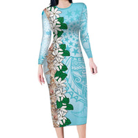 Cook Islands Tiare Maori With Conch Shell Family Matching Long Sleeve Bodycon Dress and Hawaiian Shirt Pasifika Fest Polynesian Tattoo Turquoise