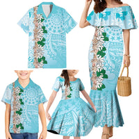 Cook Islands Tiare Maori With Conch Shell Family Matching Mermaid Dress and Hawaiian Shirt Pasifika Fest Polynesian Tattoo Turquoise