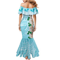 Cook Islands Tiare Maori With Conch Shell Family Matching Mermaid Dress and Hawaiian Shirt Pasifika Fest Polynesian Tattoo Turquoise