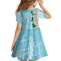 Cook Islands Tiare Maori With Conch Shell Family Matching Off Shoulder Short Dress and Hawaiian Shirt Pasifika Fest Polynesian Tattoo Turquoise