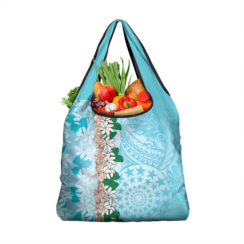 Cook Islands Tiare Maori With Conch Shell Grocery Bag Pasifika Fest Polynesian Tattoo Turquoise LT14 1-pack One Size Turquoise - Polynesian Pride