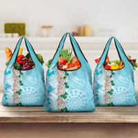 Cook Islands Tiare Maori With Conch Shell Grocery Bag Pasifika Fest Polynesian Tattoo Turquoise LT14 3-pack One Size Turquoise - Polynesian Pride