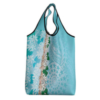 Cook Islands Tiare Maori With Conch Shell Grocery Bag Pasifika Fest Polynesian Tattoo Turquoise LT14 - Polynesian Pride
