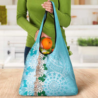 Cook Islands Tiare Maori With Conch Shell Grocery Bag Pasifika Fest Polynesian Tattoo Turquoise LT14 - Polynesian Pride