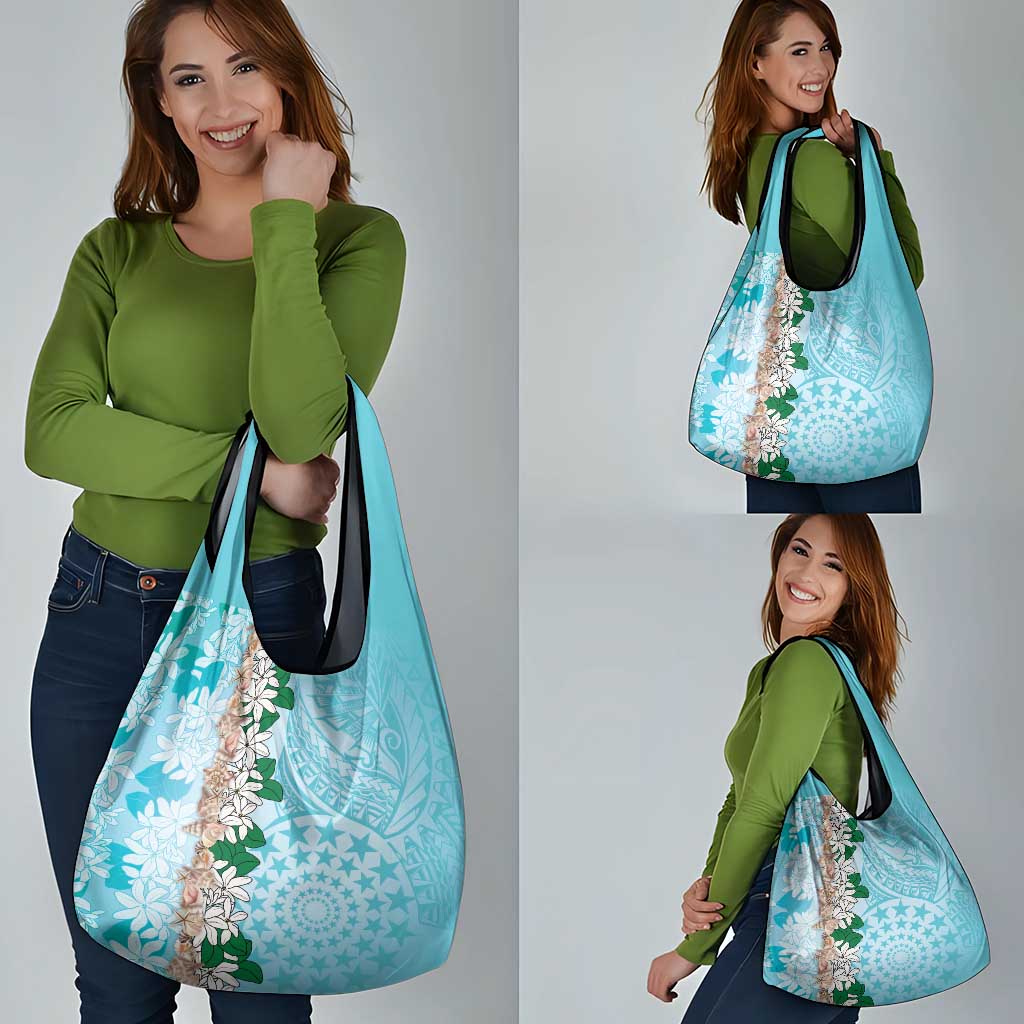 Cook Islands Tiare Maori With Conch Shell Grocery Bag Pasifika Fest Polynesian Tattoo Turquoise LT14 - Polynesian Pride