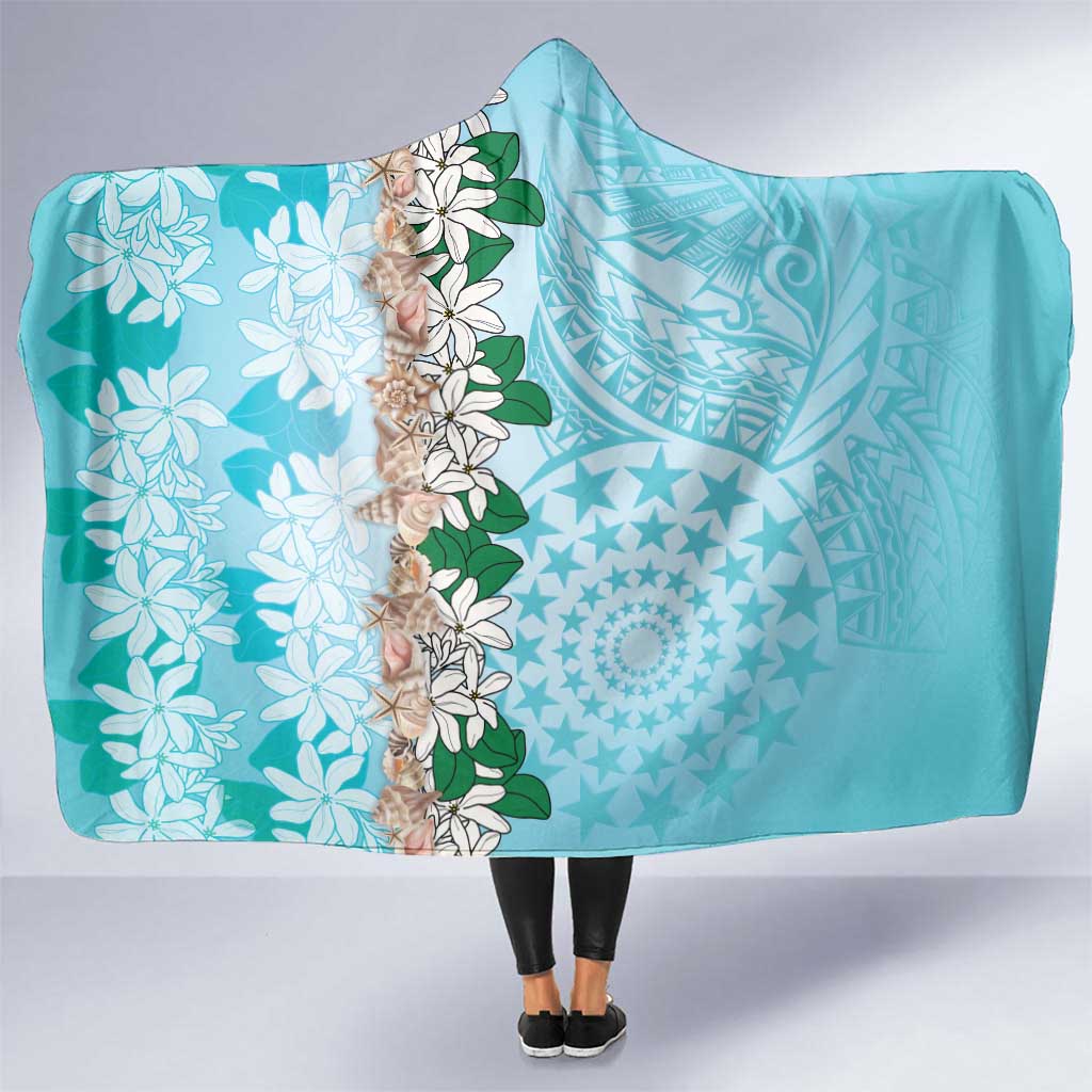Cook Islands Tiare Maori With Conch Shell Hooded Blanket Pasifika Fest Polynesian Tattoo Turquoise LT14 One Size Turquoise - Polynesian Pride