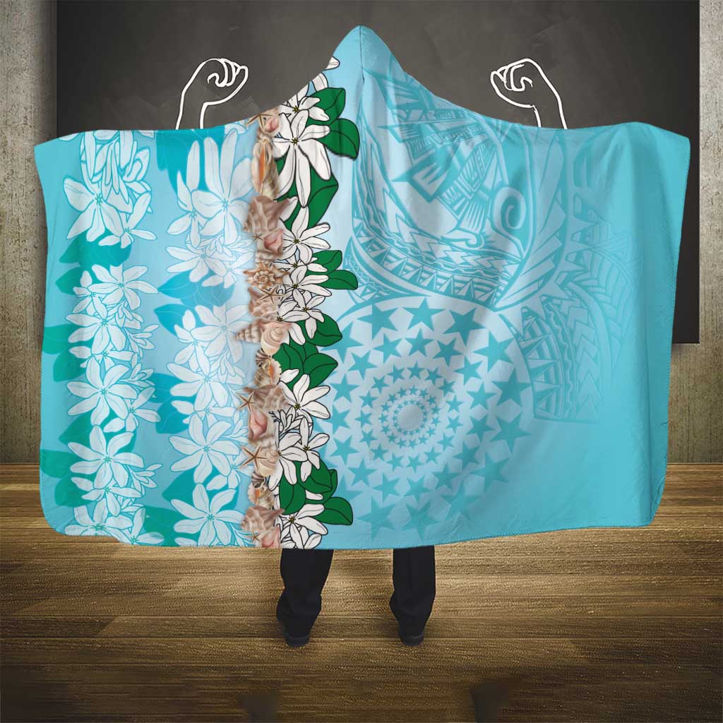 Cook Islands Tiare Maori With Conch Shell Hooded Blanket Pasifika Fest Polynesian Tattoo Turquoise LT14 - Polynesian Pride