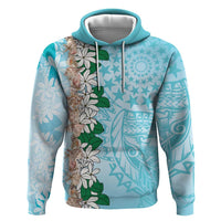 Cook Islands Tiare Maori With Conch Shell Hoodie Pasifika Fest Polynesian Tattoo Turquoise LT14 Pullover Hoodie Turquoise - Polynesian Pride