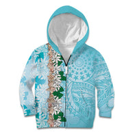 Cook Islands Tiare Maori With Conch Shell Kid Hoodie Pasifika Fest Polynesian Tattoo Turquoise LT14 Zip Hoodie Turquoise - Polynesian Pride
