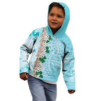 Cook Islands Tiare Maori With Conch Shell Kid Hoodie Pasifika Fest Polynesian Tattoo Turquoise LT14 - Polynesian Pride