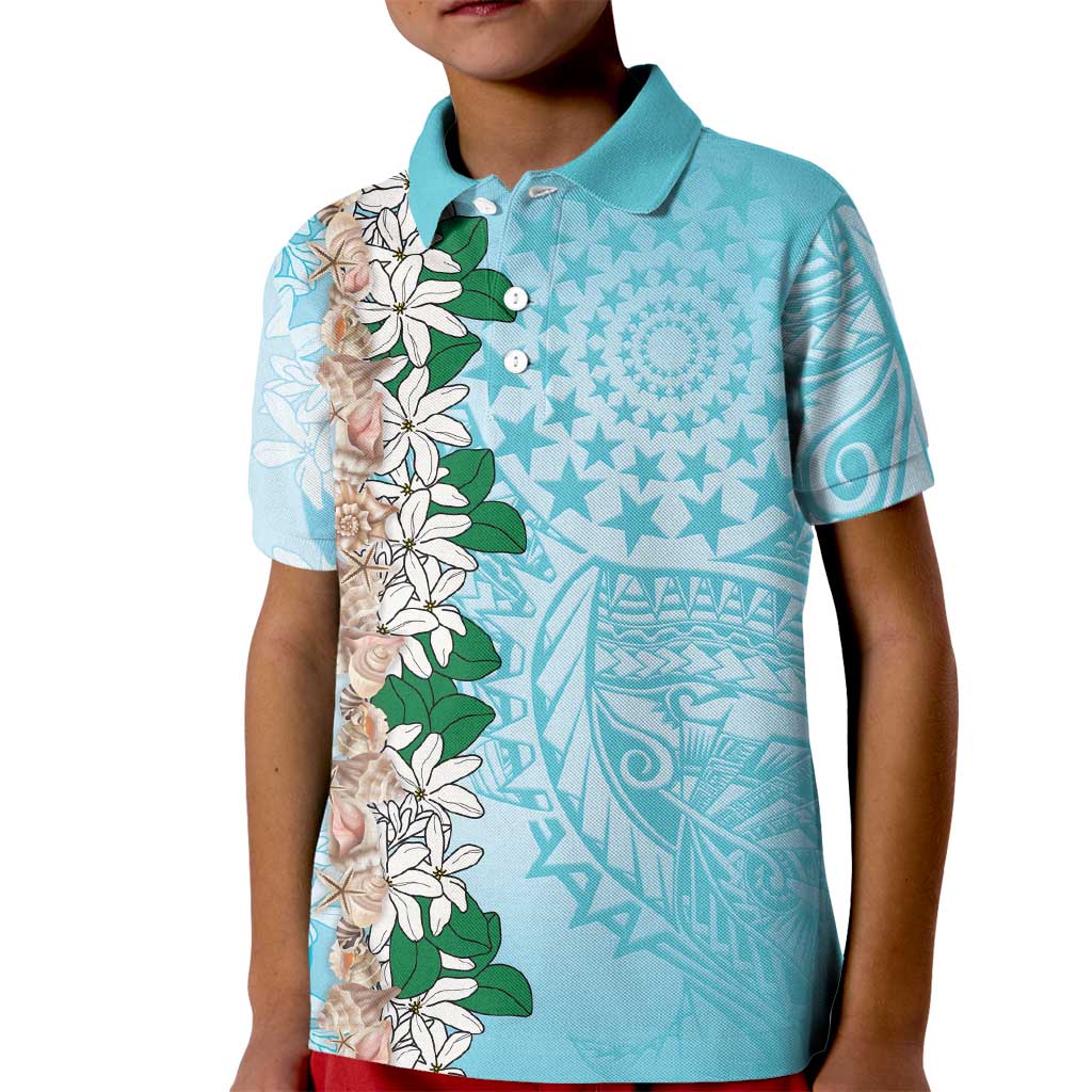 Cook Islands Tiare Maori With Conch Shell Kid Polo Shirt Pasifika Fest Polynesian Tattoo Turquoise LT14 Kid Turquoise - Polynesian Pride