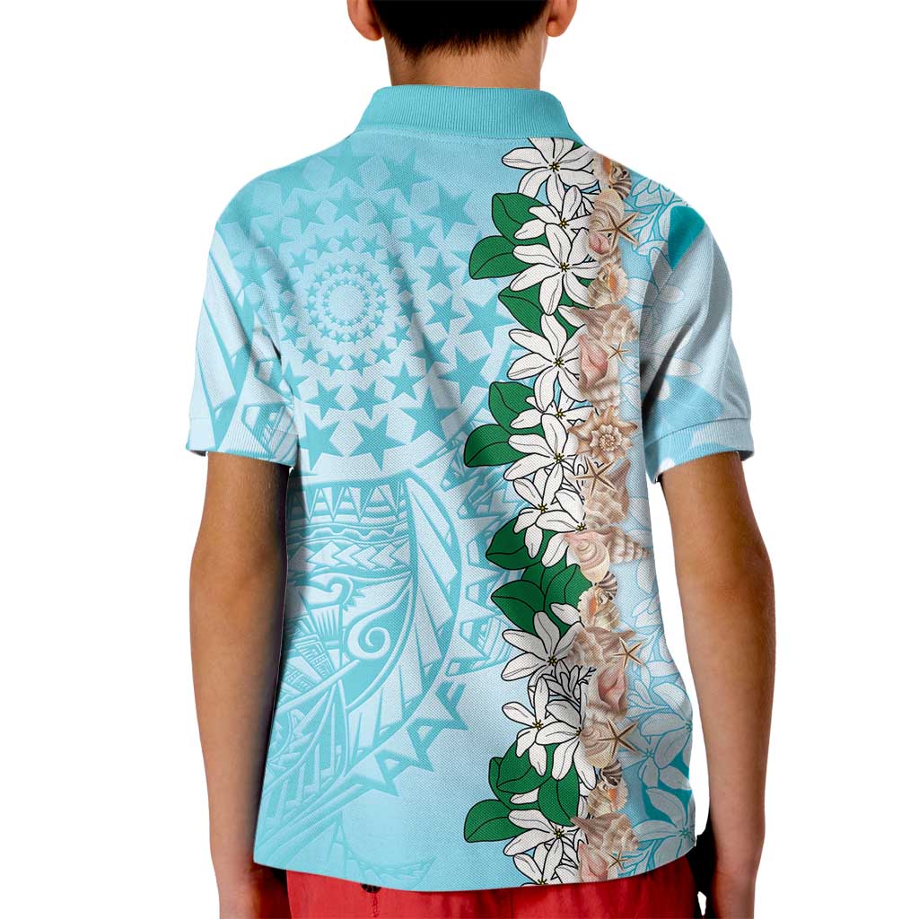 Cook Islands Tiare Maori With Conch Shell Kid Polo Shirt Pasifika Fest Polynesian Tattoo Turquoise LT14 - Polynesian Pride