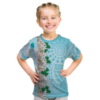 Cook Islands Tiare Maori With Conch Shell Kid T Shirt Pasifika Fest Polynesian Tattoo Turquoise LT14 Turquoise - Polynesian Pride