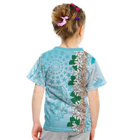 Cook Islands Tiare Maori With Conch Shell Kid T Shirt Pasifika Fest Polynesian Tattoo Turquoise LT14 - Polynesian Pride