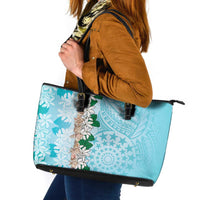 Cook Islands Tiare Maori With Conch Shell Leather Tote Bag Pasifika Fest Polynesian Tattoo Turquoise LT14 Turquoise - Polynesian Pride