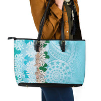 Cook Islands Tiare Maori With Conch Shell Leather Tote Bag Pasifika Fest Polynesian Tattoo Turquoise LT14 - Polynesian Pride