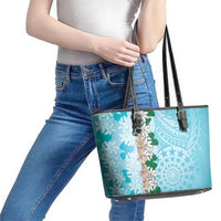 Cook Islands Tiare Maori With Conch Shell Leather Tote Bag Pasifika Fest Polynesian Tattoo Turquoise LT14 - Polynesian Pride