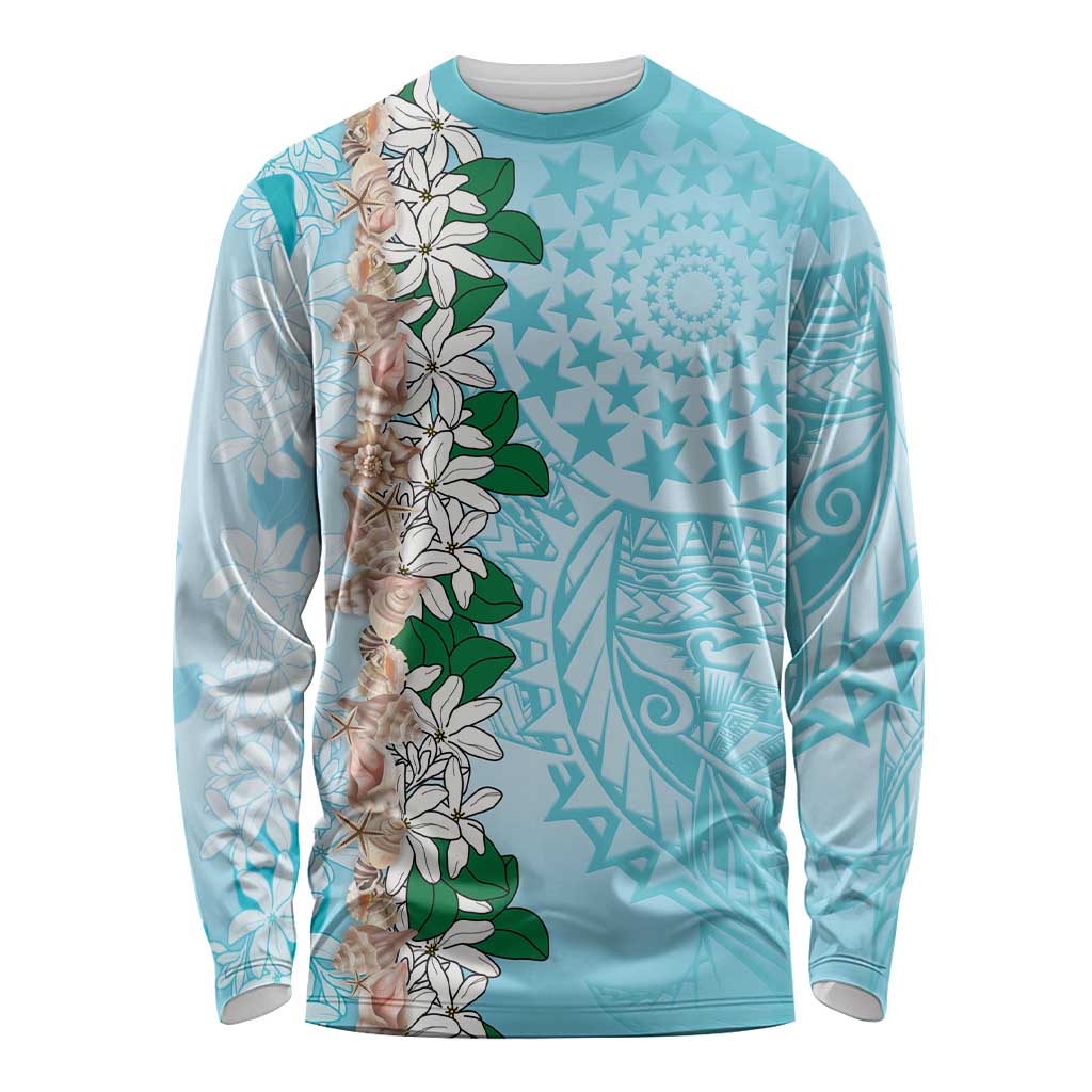 Cook Islands Tiare Maori With Conch Shell Long Sleeve Shirt Pasifika Fest Polynesian Tattoo Turquoise LT14 Unisex Turquoise - Polynesian Pride