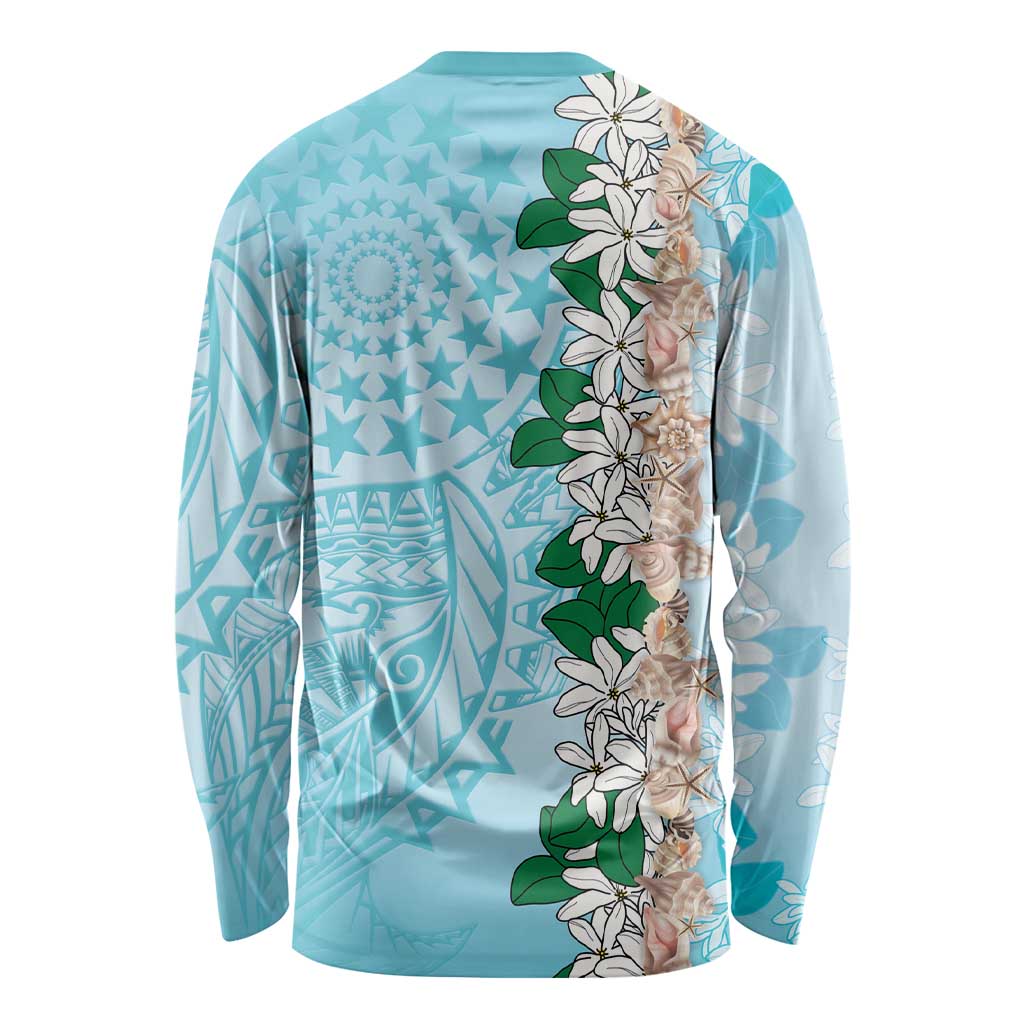 Cook Islands Tiare Maori With Conch Shell Long Sleeve Shirt Pasifika Fest Polynesian Tattoo Turquoise LT14 - Polynesian Pride